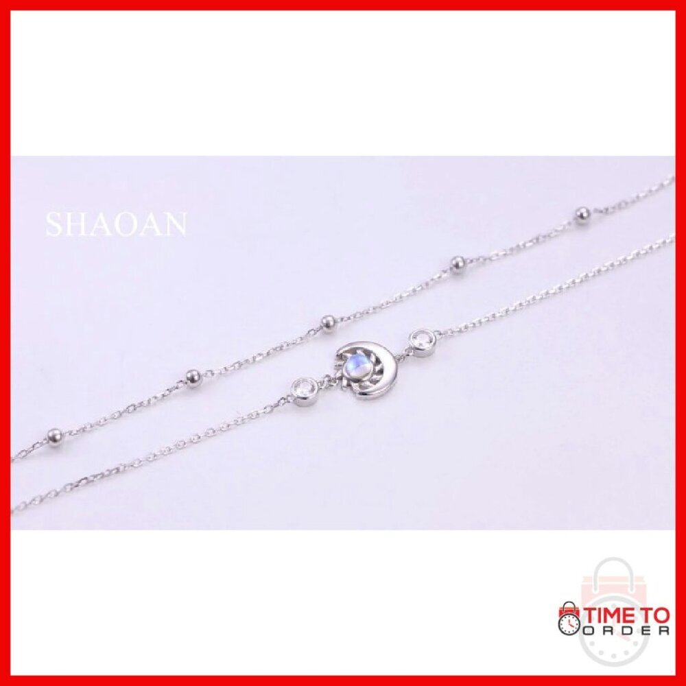925 Sterling Silver Adjustable Anklet with Moonstone Charm - Picture 8 of 8